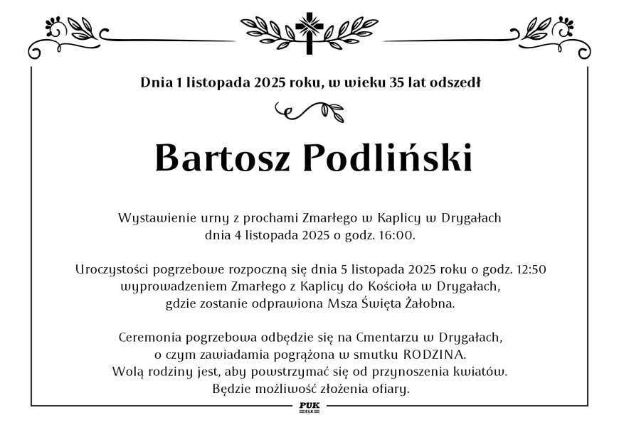 Bartosz Podliński - nekrolog